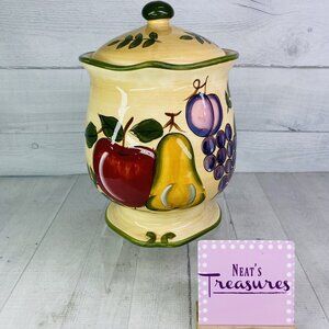 Home Trends GRANADA Autumn Fall Colors Fruit Green Trim Medium 10" Canister Jar